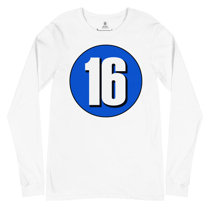 Unisex Long Sleeve Tee: White on Periwinkle 16