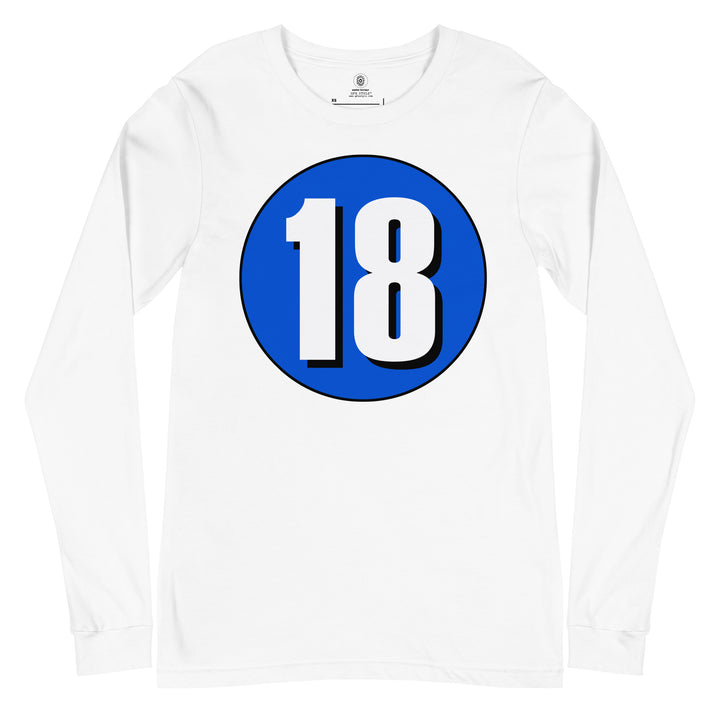 Unisex Long Sleeve Tee: White on Periwinkle 18