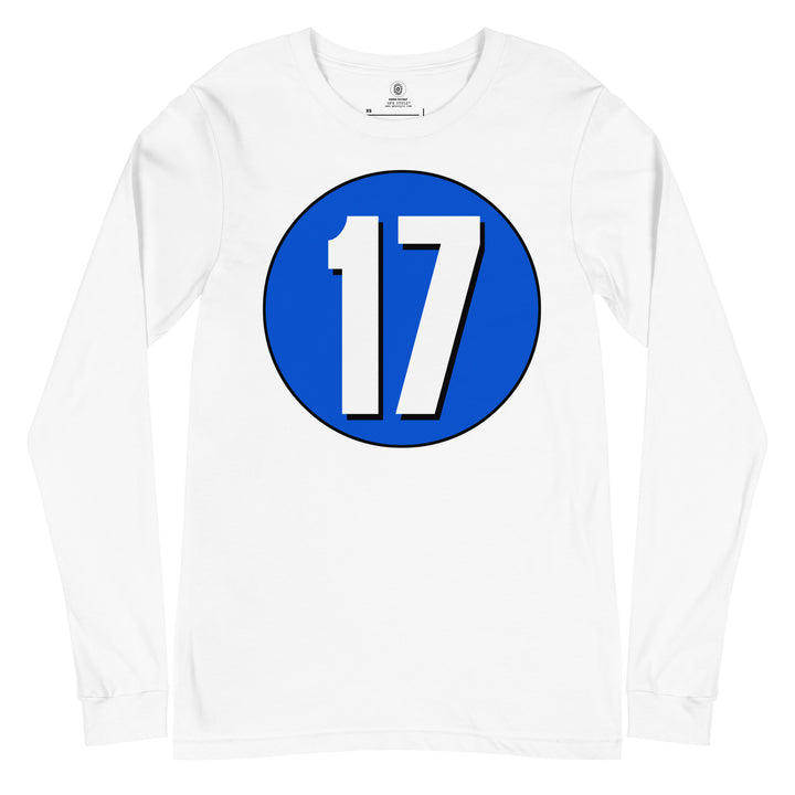 Unisex Long Sleeve Tee: White on Periwinkle 17