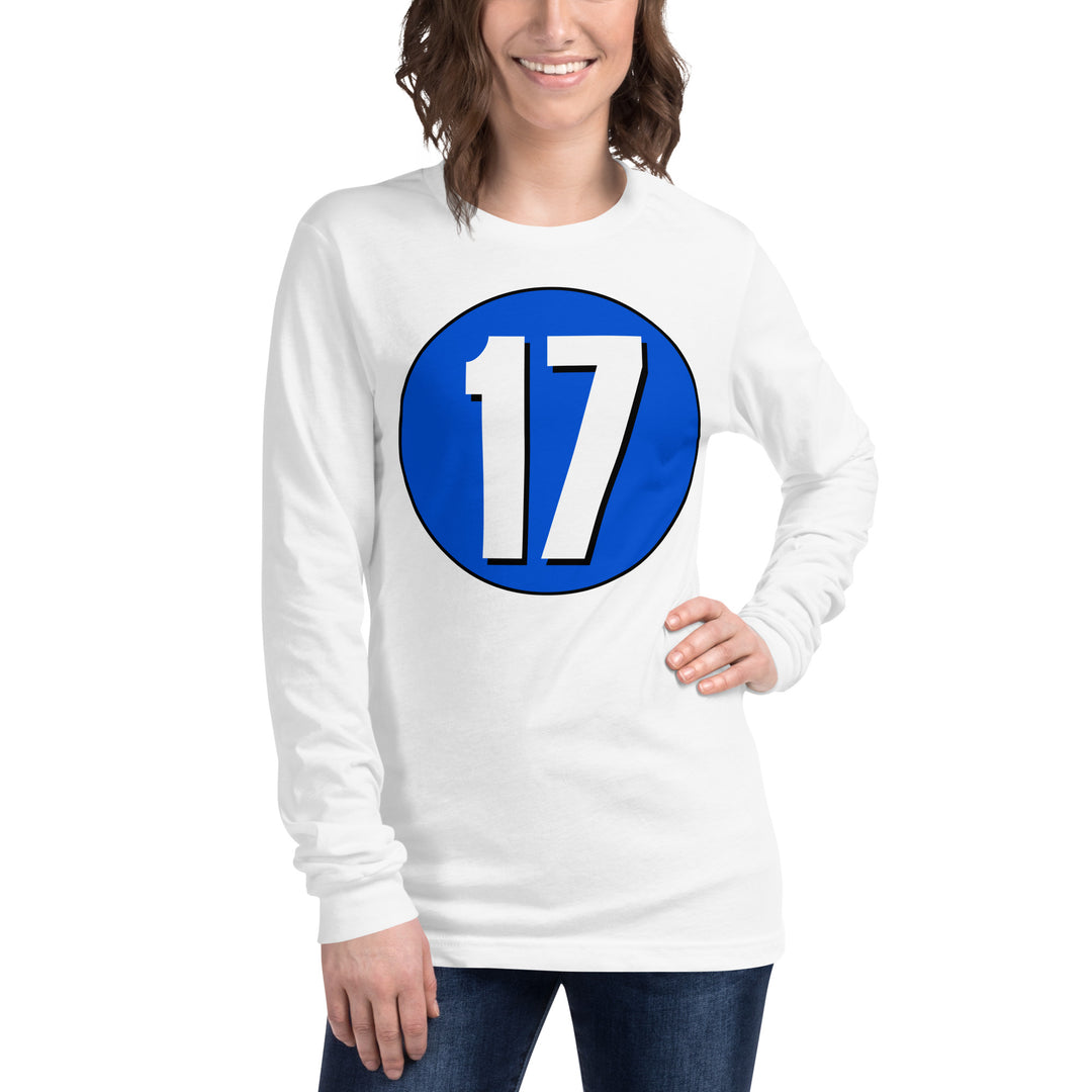 Unisex Long Sleeve Tee: White on Periwinkle 17