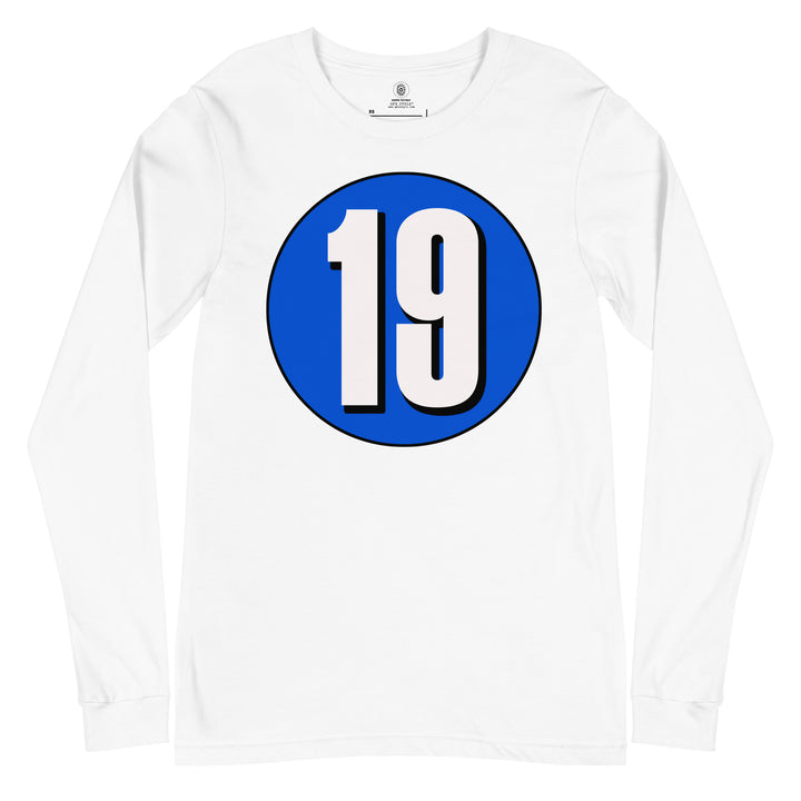 Unisex Long Sleeve Tee: White on Periwinkle 19