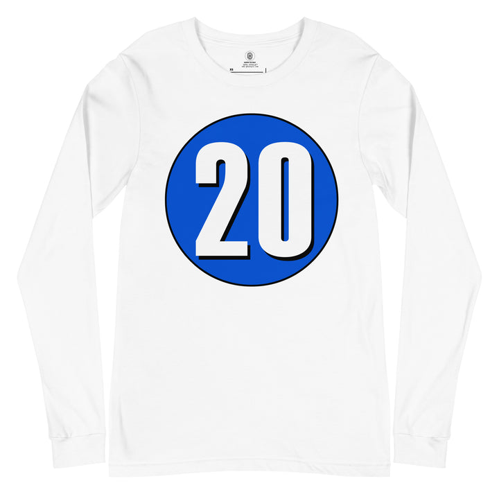 Unisex Long Sleeve Tee: White on Periwinkle 20