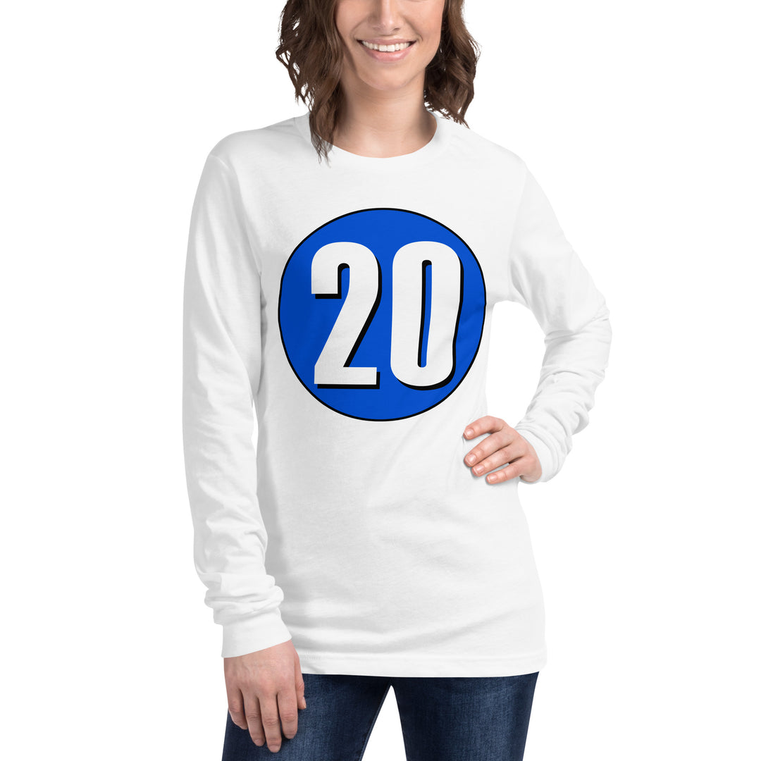 Unisex Long Sleeve Tee: White on Periwinkle 20