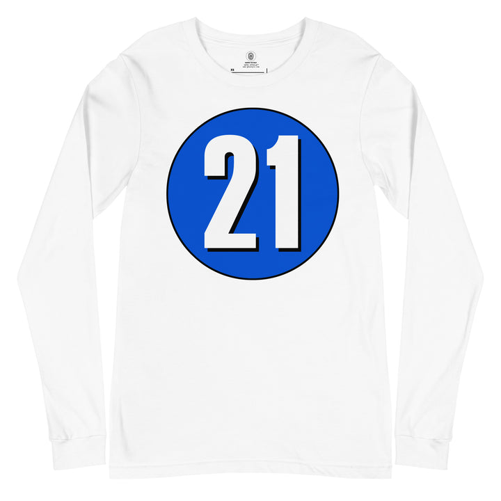 Unisex Long Sleeve Tee: White on Periwinkle 21