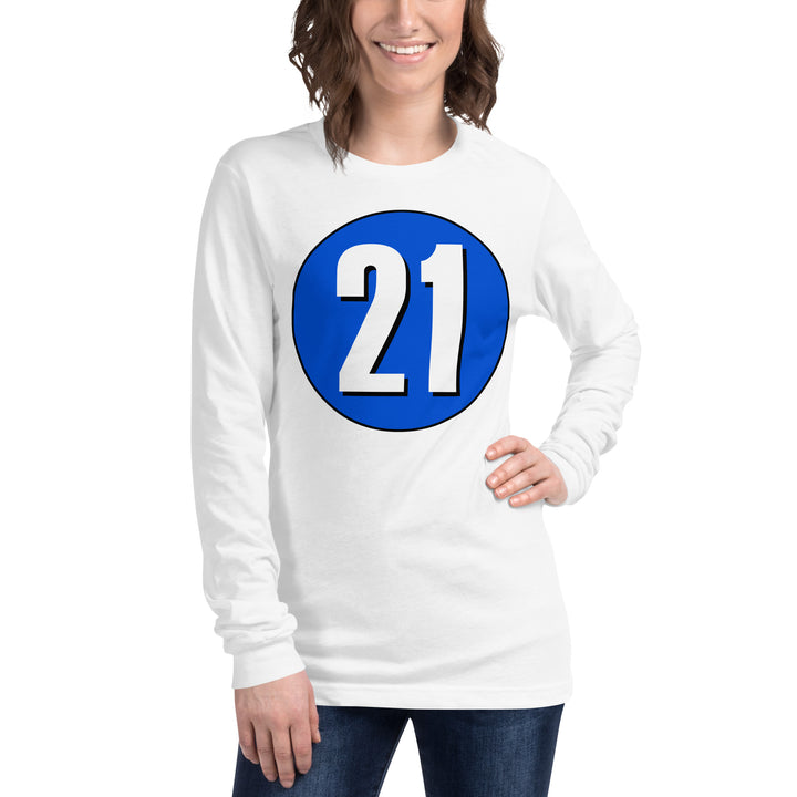 Unisex Long Sleeve Tee: White on Periwinkle 21