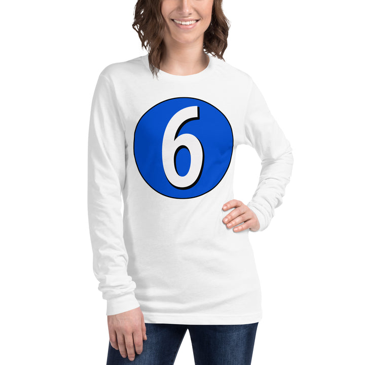 Unisex Long Sleeve Tee: White on Periwinkle 6