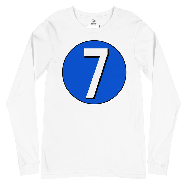 Unisex Long Sleeve Tee: White on Periwinkle 7