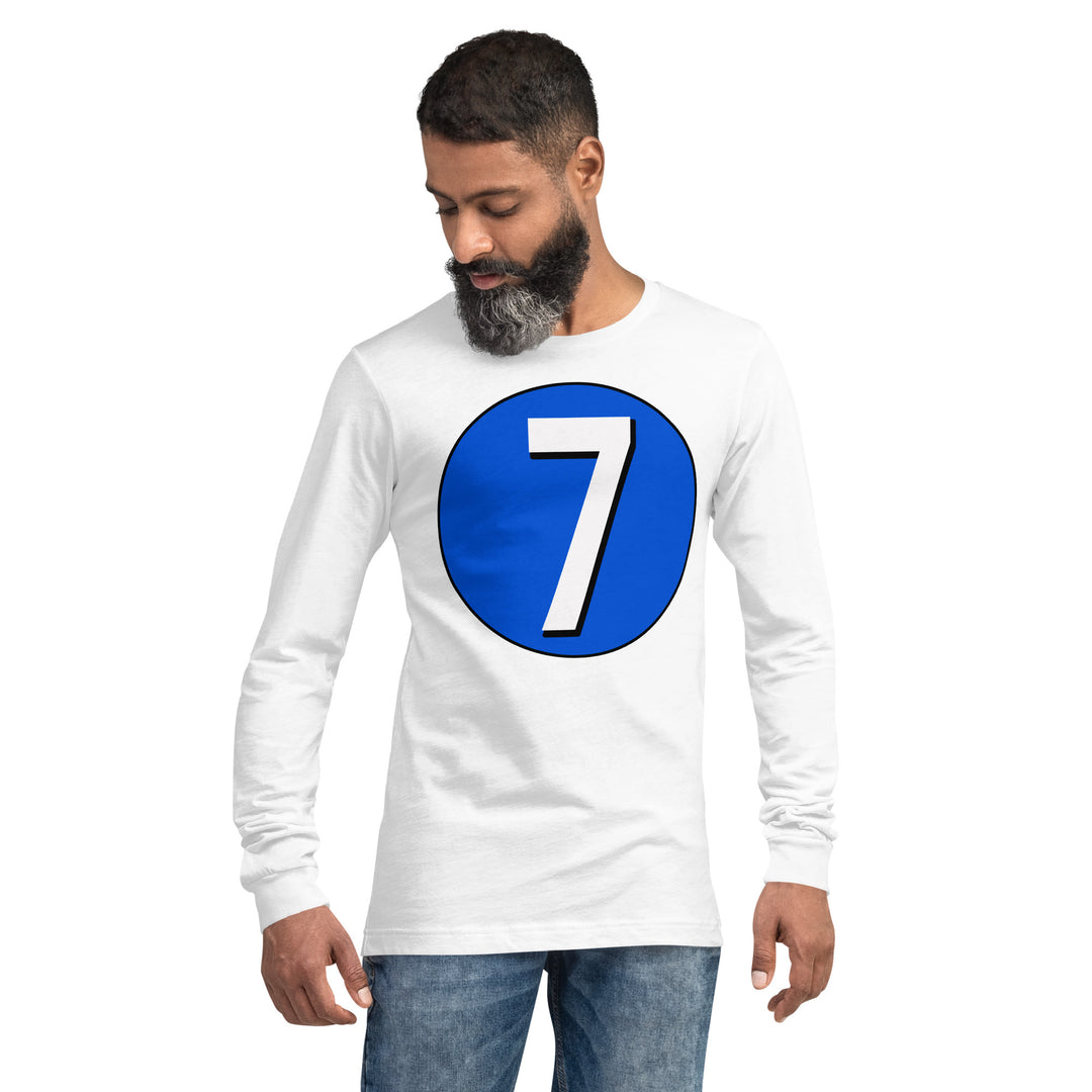 Unisex Long Sleeve Tee: White on Periwinkle 7