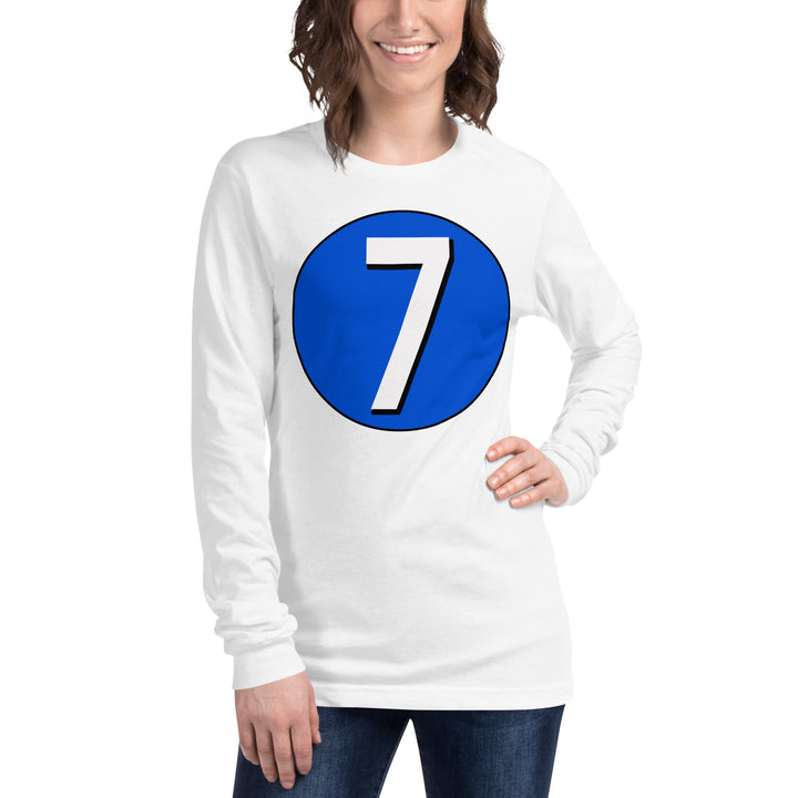 Unisex Long Sleeve Tee: White on Periwinkle 7