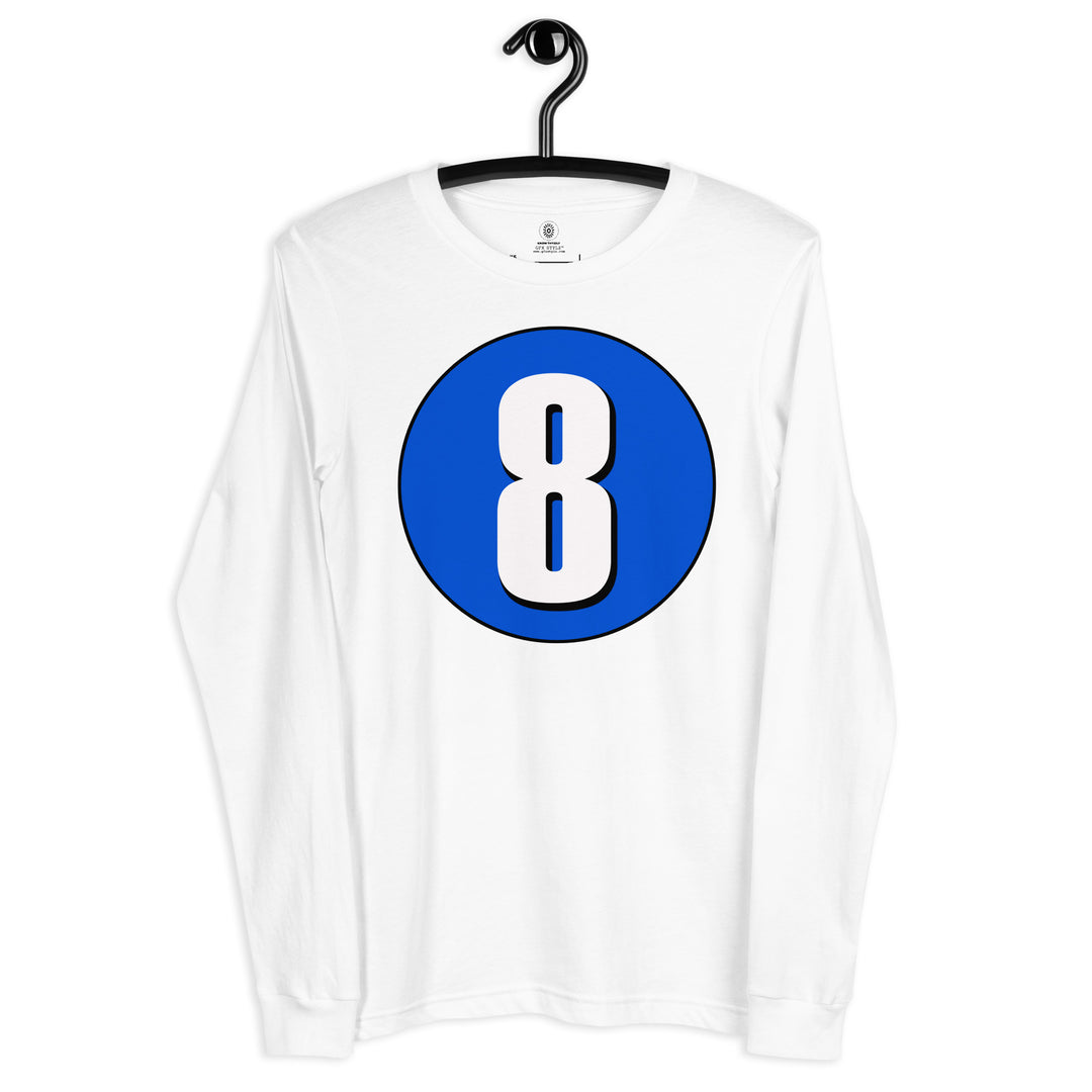 Unisex Long Sleeve Tee: White on Periwinkle 8