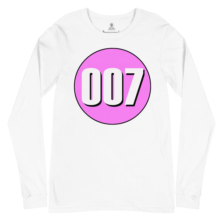 Unisex Long Sleeve Tee: White on Pink 007