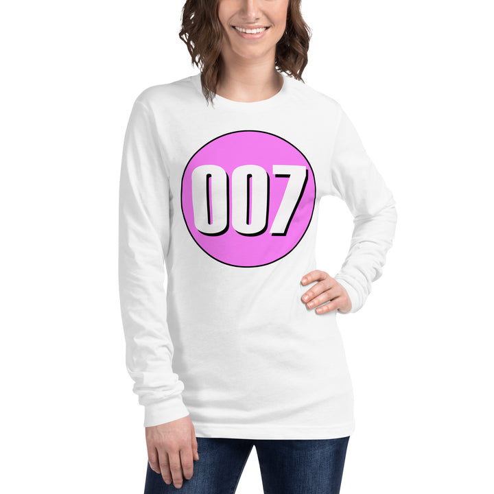 Unisex Long Sleeve Tee: White on Pink 007