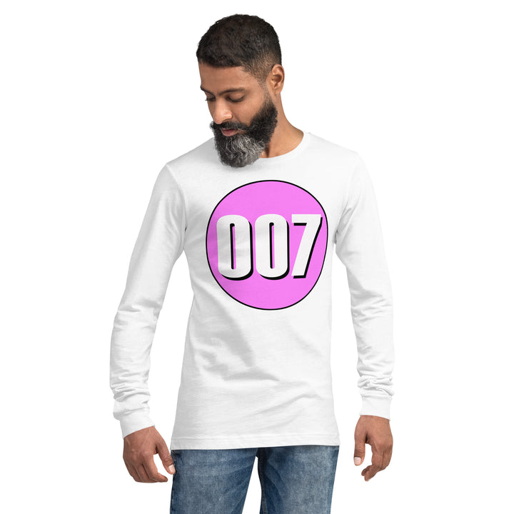 Unisex Long Sleeve Tee: White on Pink 007