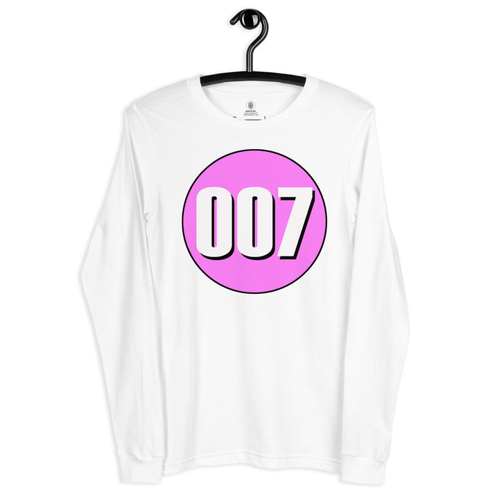 Unisex Long Sleeve Tee: White on Pink 007