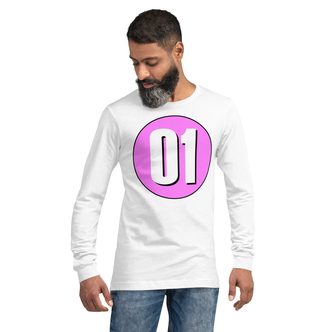 Unisex Long Sleeve Tee: White on Pink 01