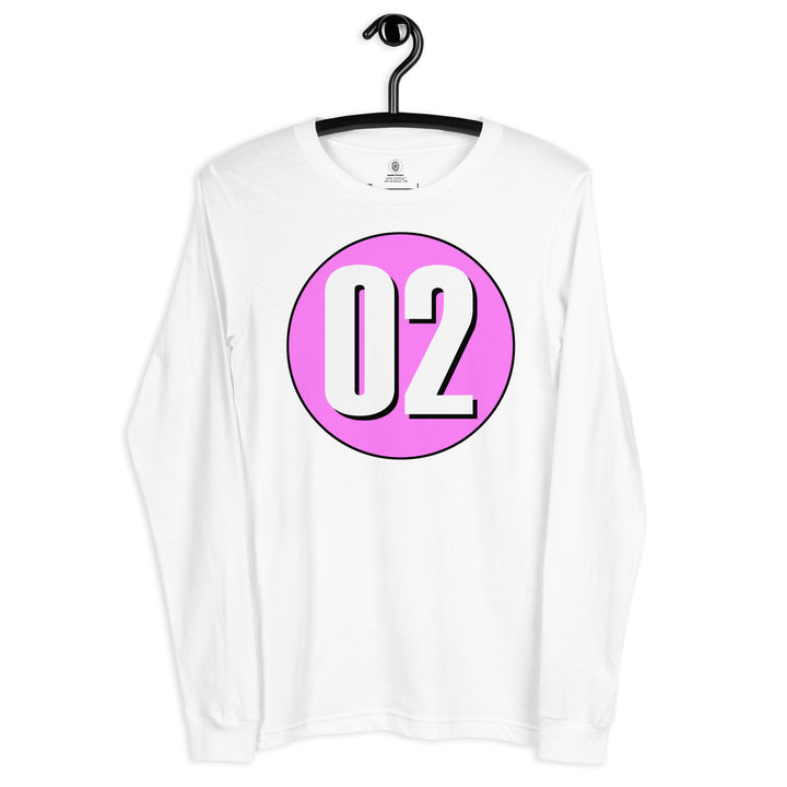 Unisex Long Sleeve Tee: White on Pink 02