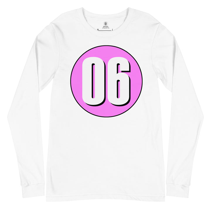 Unisex Long Sleeve Tee: White on Pink 06