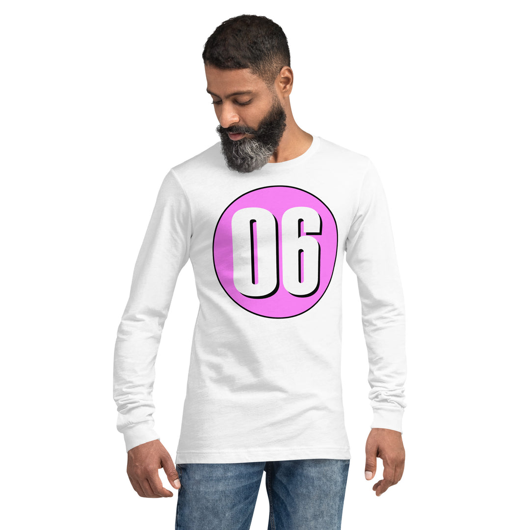 Unisex Long Sleeve Tee: White on Pink 06