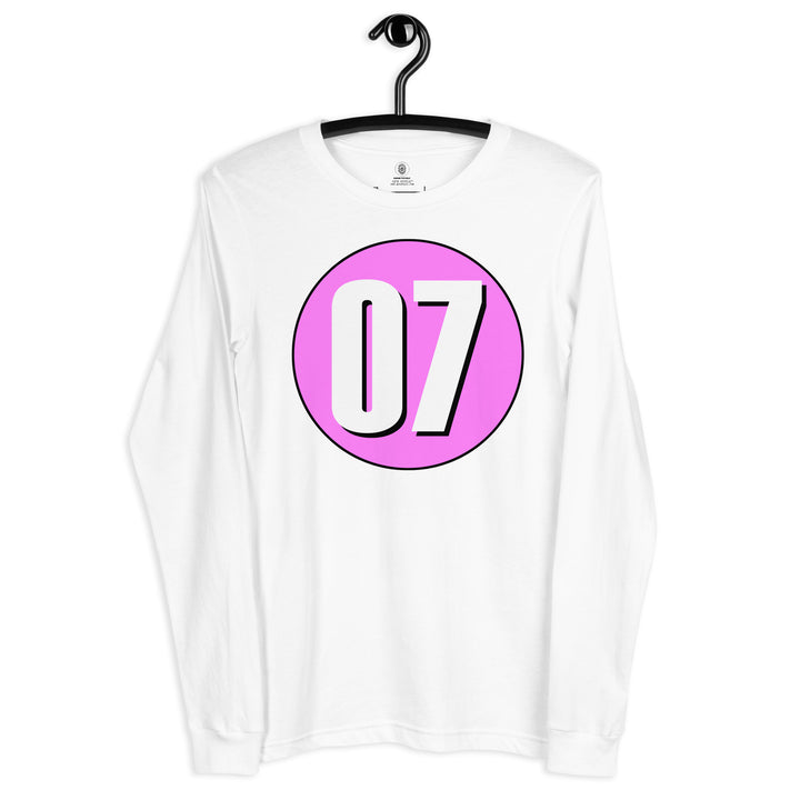 Unisex Long Sleeve Tee: White on Pink 07