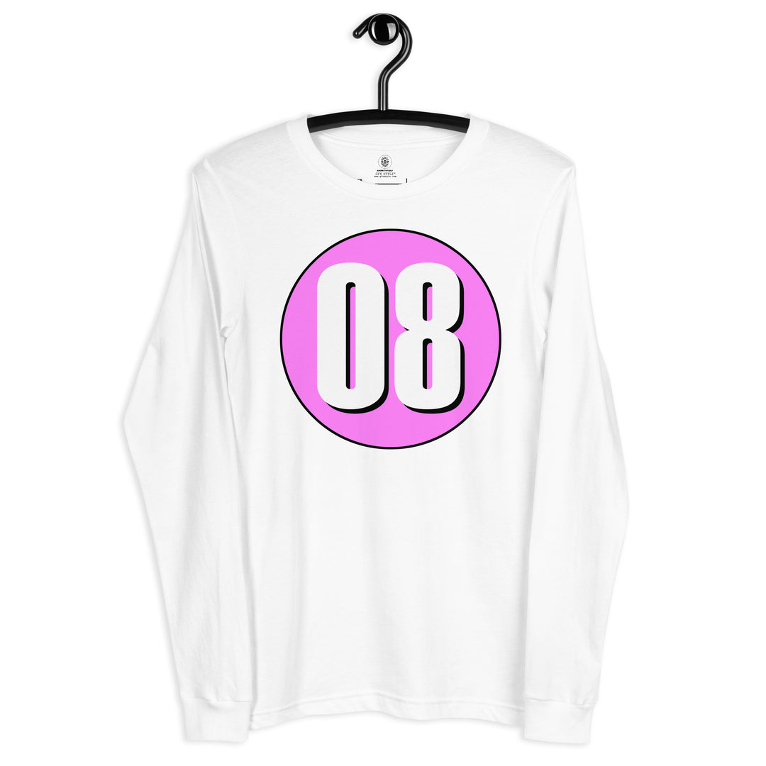 Unisex Long Sleeve Tee: White on Pink 08