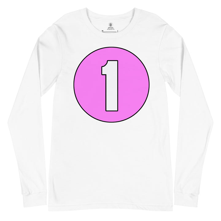 Unisex Long Sleeve Tee: White on Pink 1