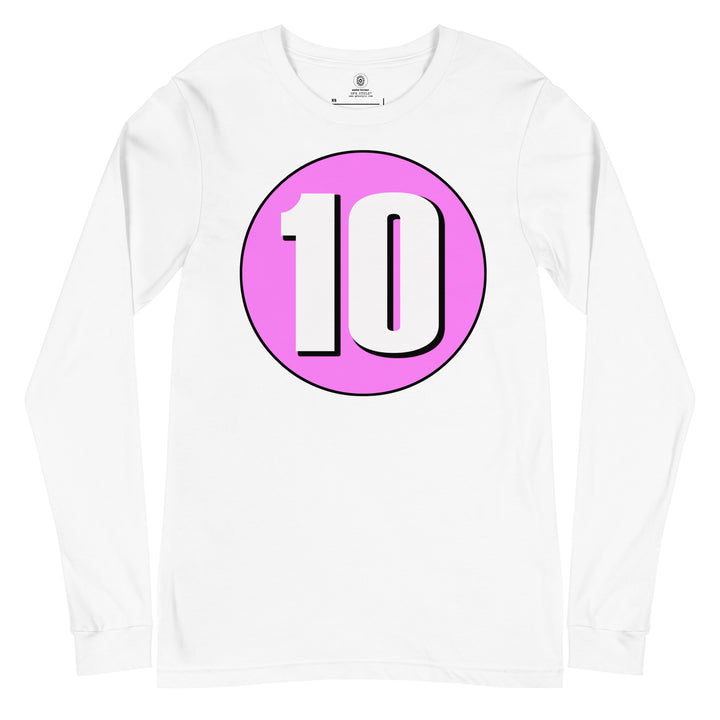 Unisex Long Sleeve Tee: White on Pink 10