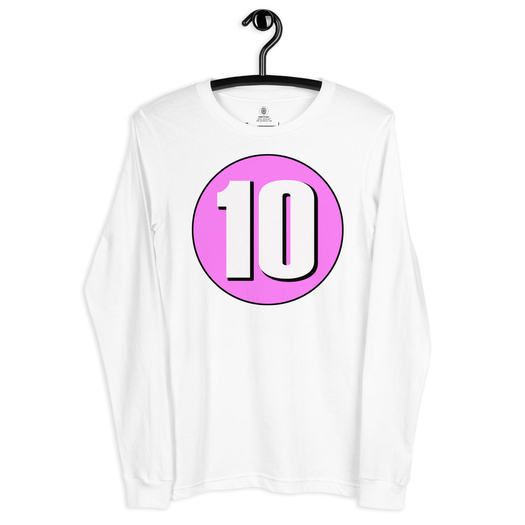 Unisex Long Sleeve Tee: White on Pink 10