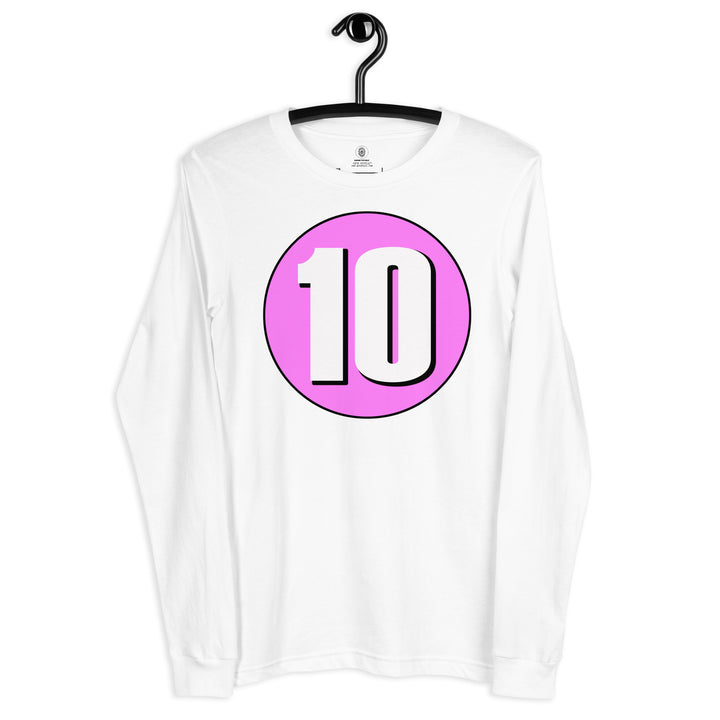 Unisex Long Sleeve Tee: White on Pink 10