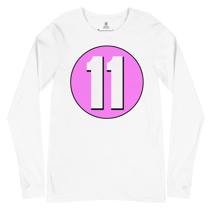 Unisex Long Sleeve Tee: White on Pink 11