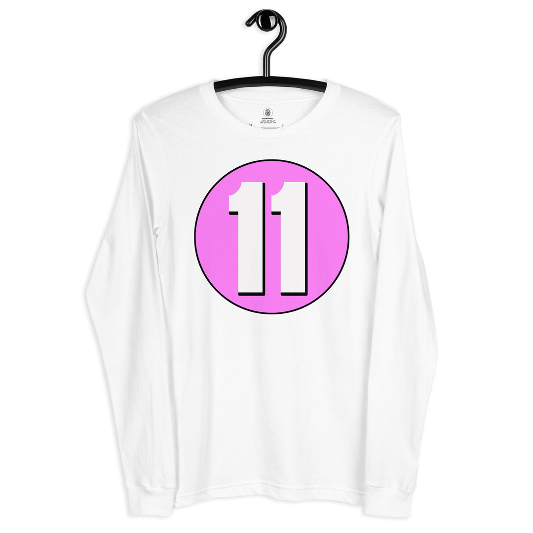 Unisex Long Sleeve Tee: White on Pink 11