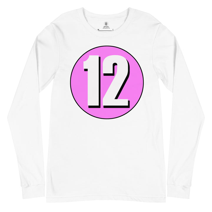 Unisex Long Sleeve Tee: White on Pink 12