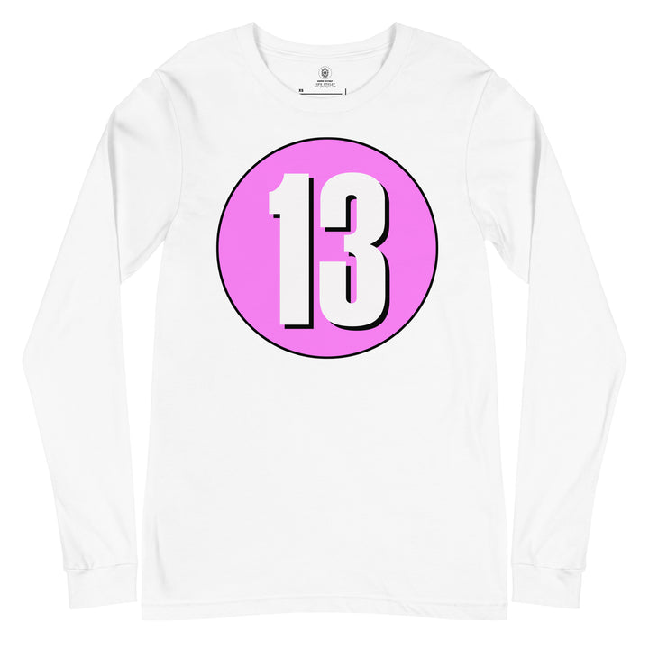 Unisex Long Sleeve Tee: White on Pink 13