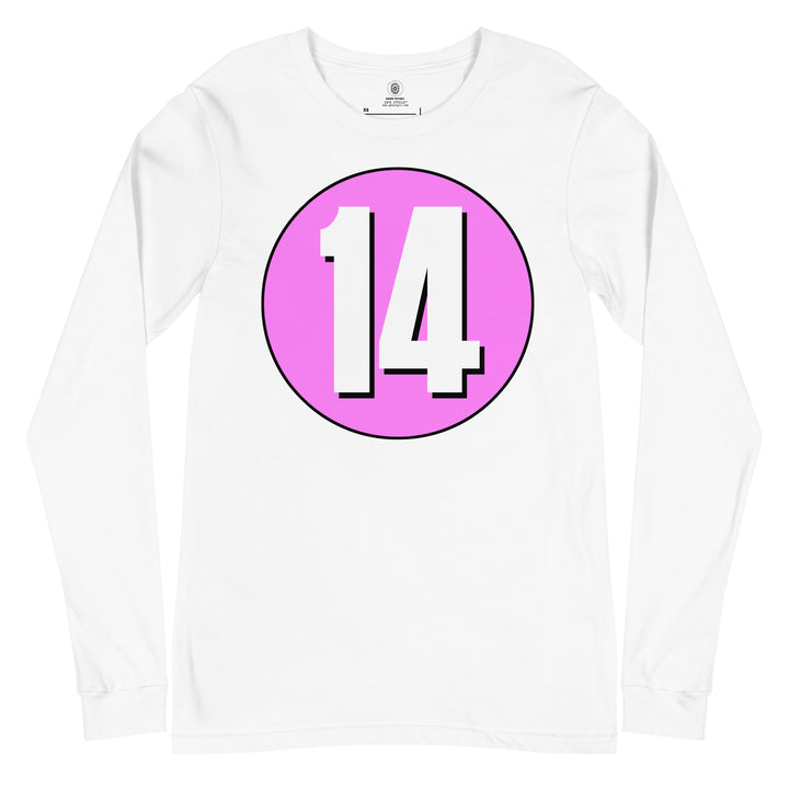 Unisex Long Sleeve Tee: White on Pink 14