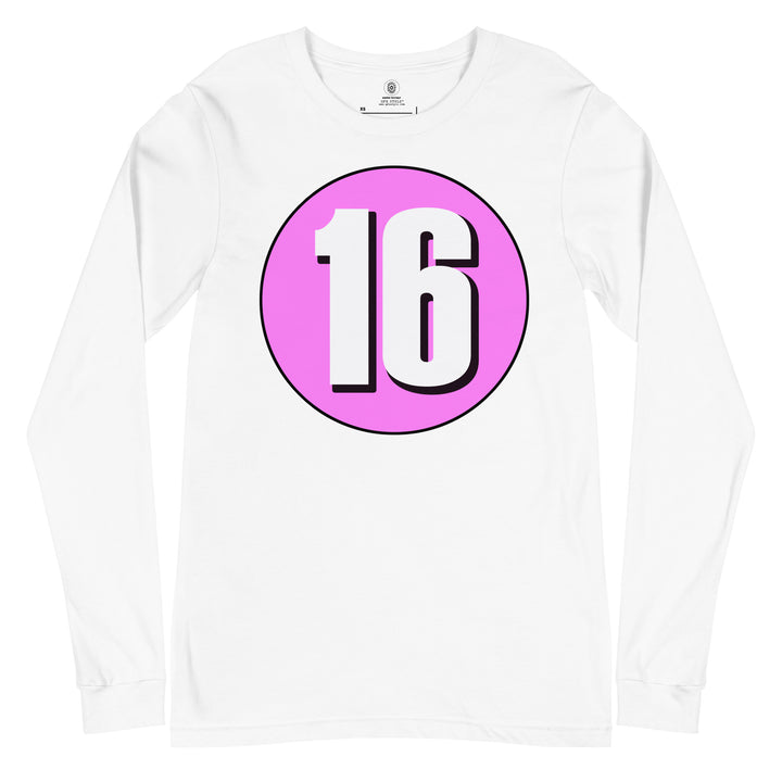 Unisex Long Sleeve Tee: White on Pink 16