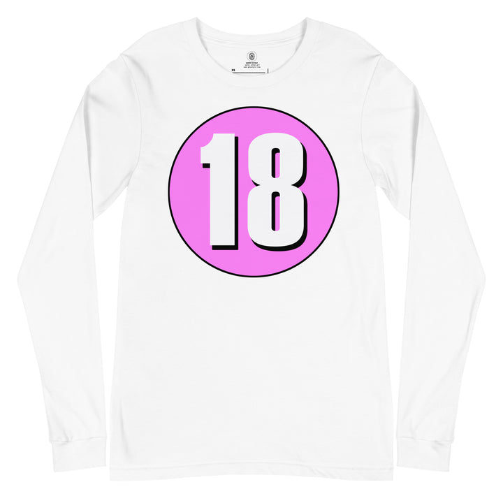 Unisex Long Sleeve Tee: White on Pink 18