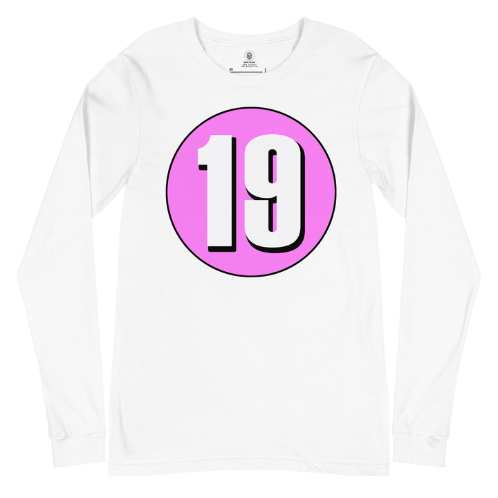 Unisex Long Sleeve Tee: White on Pink 19