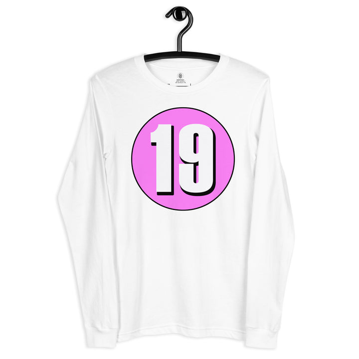 Unisex Long Sleeve Tee: White on Pink 19