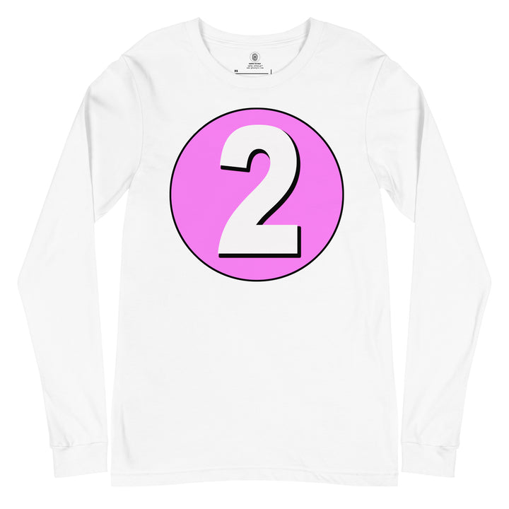 Unisex Long Sleeve Tee: White on Pink 2