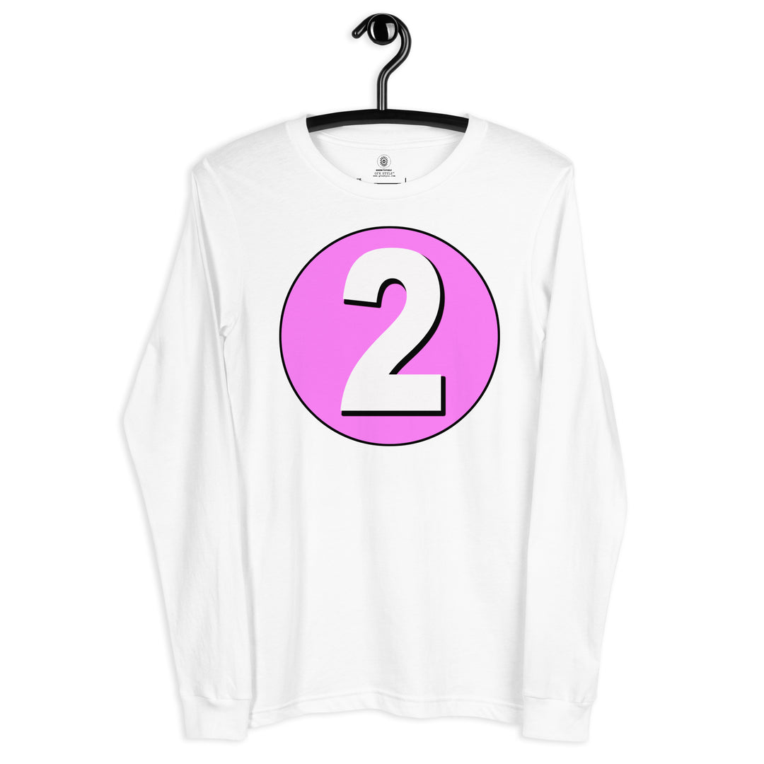 Unisex Long Sleeve Tee: White on Pink 2