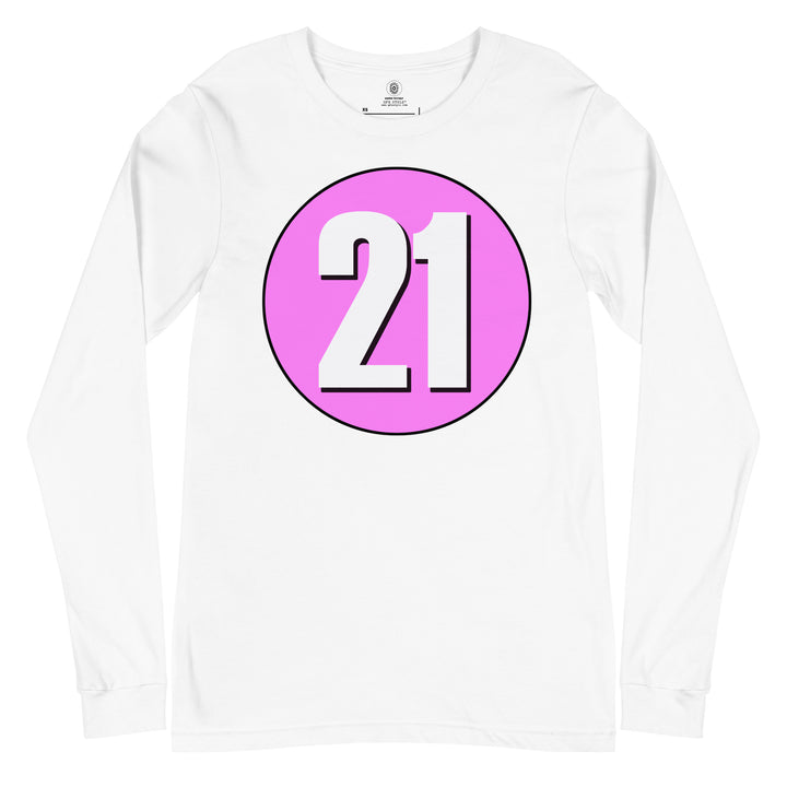 Unisex Long Sleeve Tee: White on Pink 21