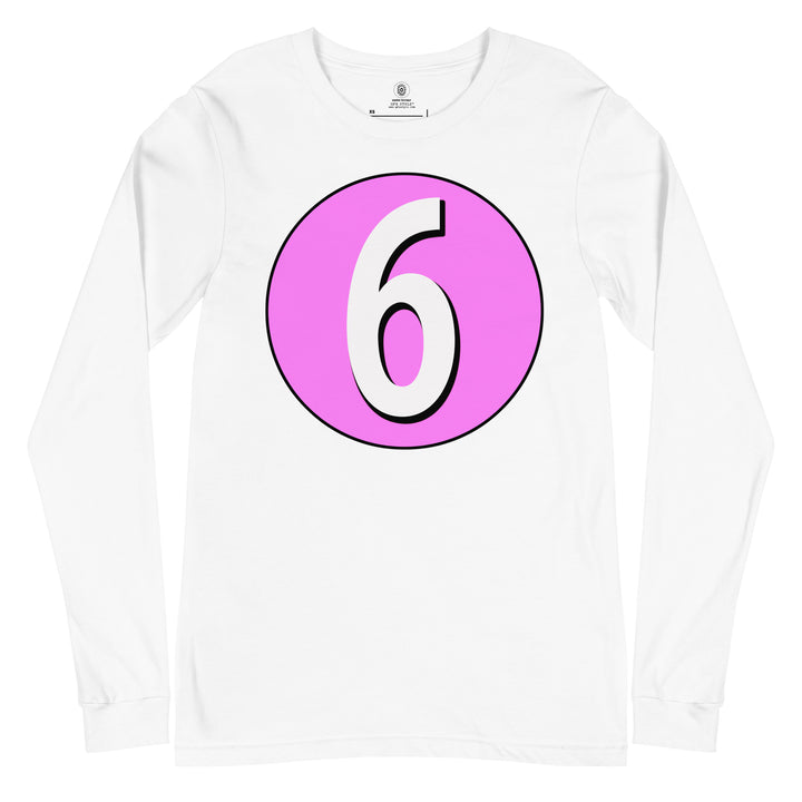 Unisex Long Sleeve Tee: White on Pink 6