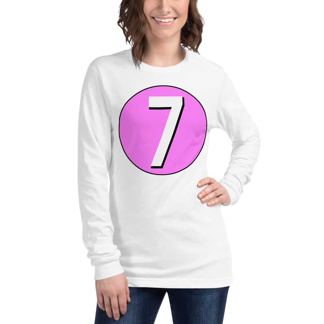 Unisex Long Sleeve Tee: White on Pink 7