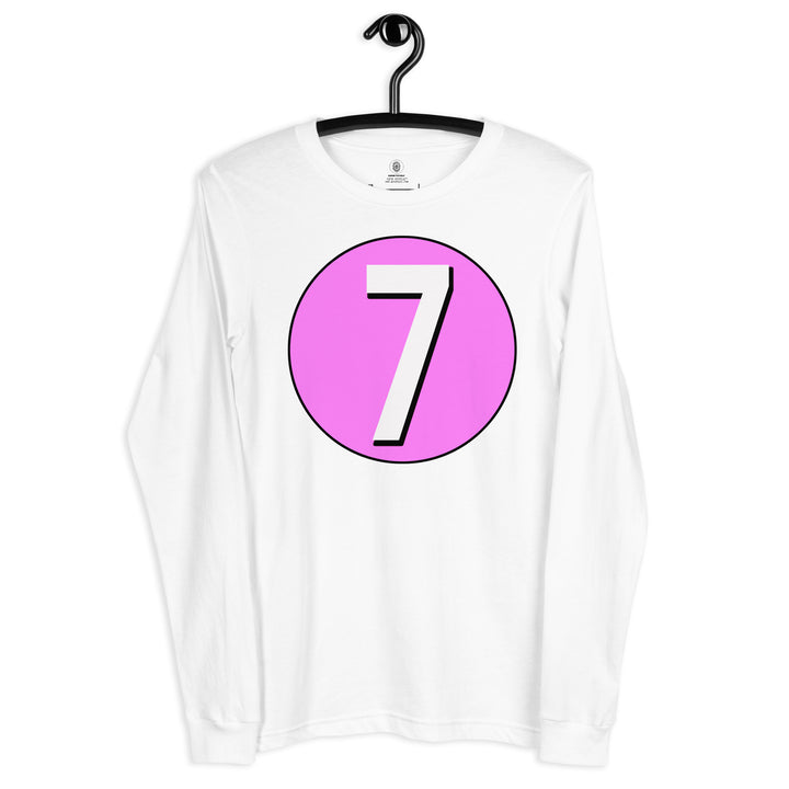 Unisex Long Sleeve Tee: White on Pink 7