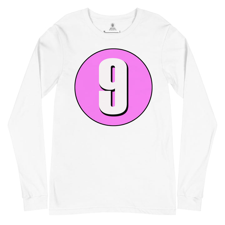 Unisex Long Sleeve Tee: White on Pink 9