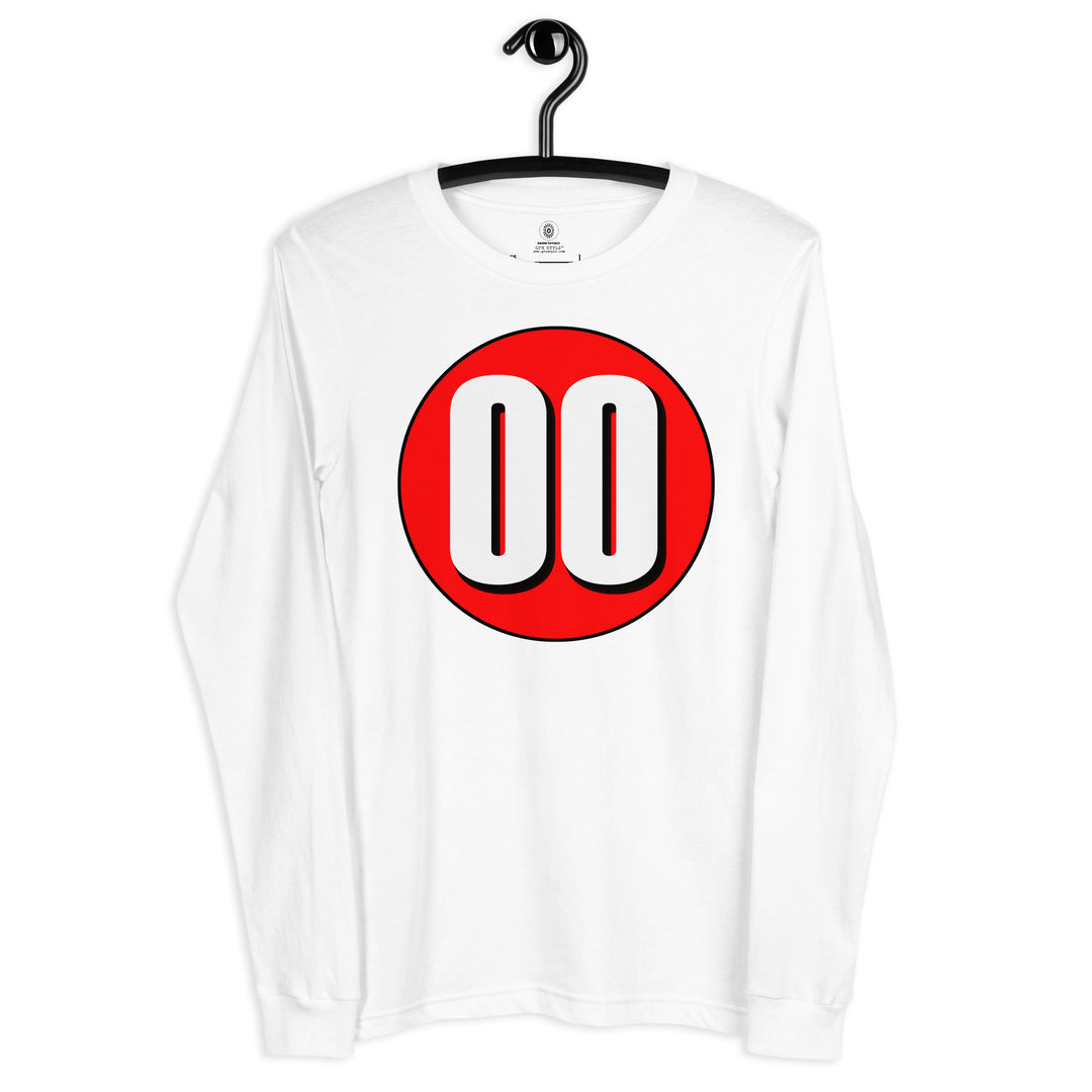 Unisex Long Sleeve Tee: White on Red 00