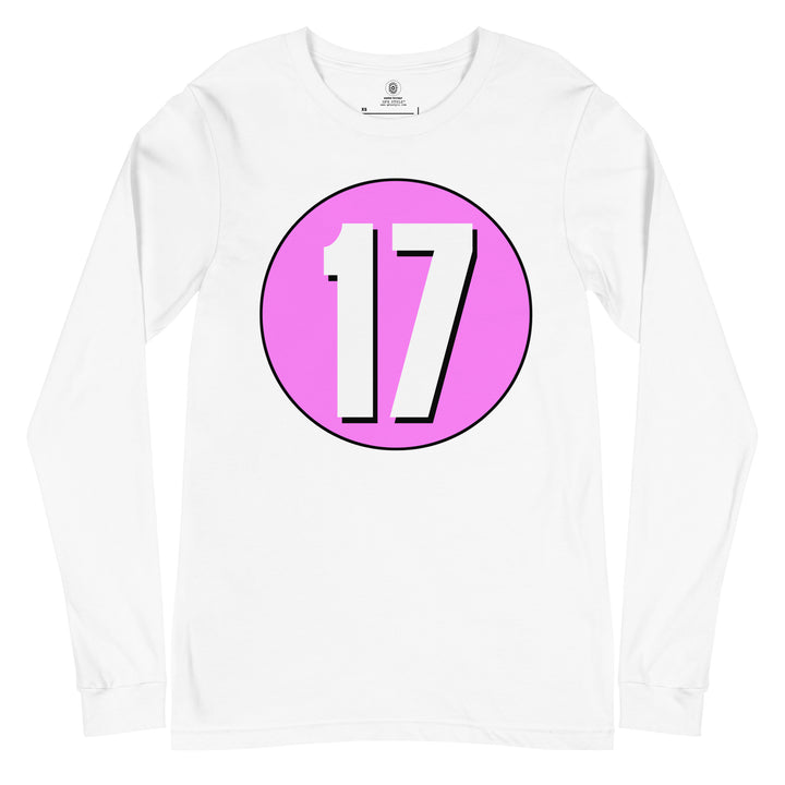 Unisex Long Sleeve Tee: White on Pink 17