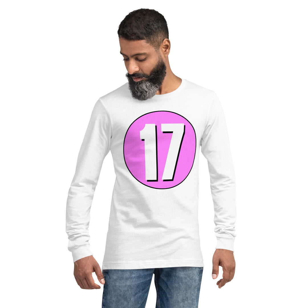 Unisex Long Sleeve Tee: White on Pink 17