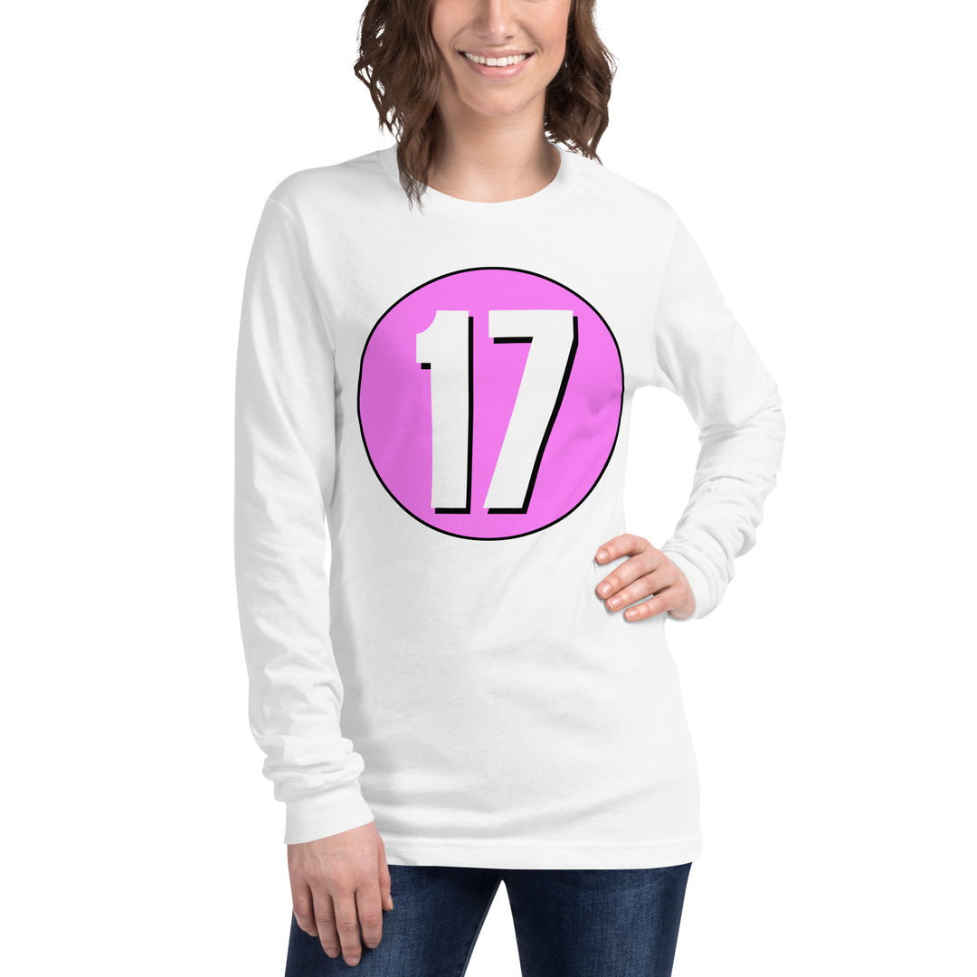 Unisex Long Sleeve Tee: White on Pink 17