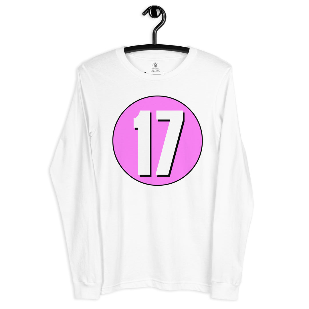 Unisex Long Sleeve Tee: White on Pink 17