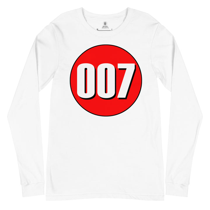 Unisex Long Sleeve Tee: White on Red 007